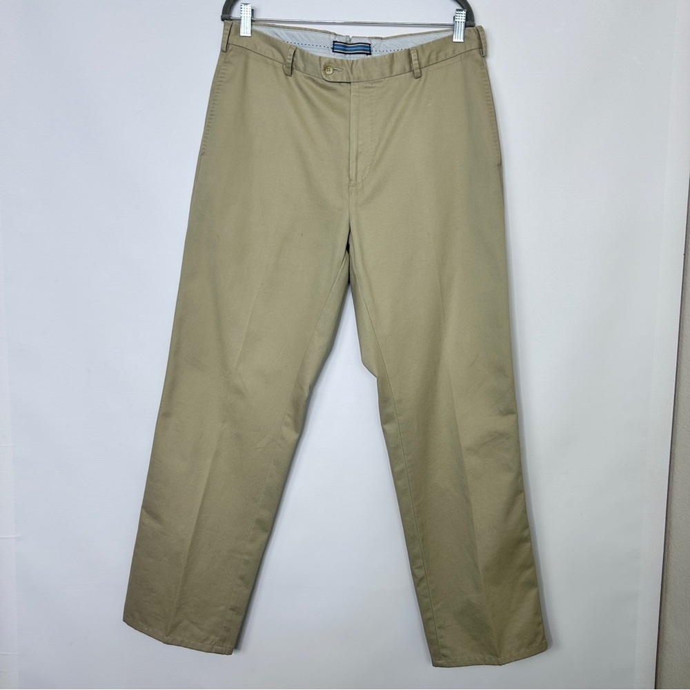 Peter Millar Mens Pilot Flat Front Trousers 
Khaki Size 34 Pima Cotton